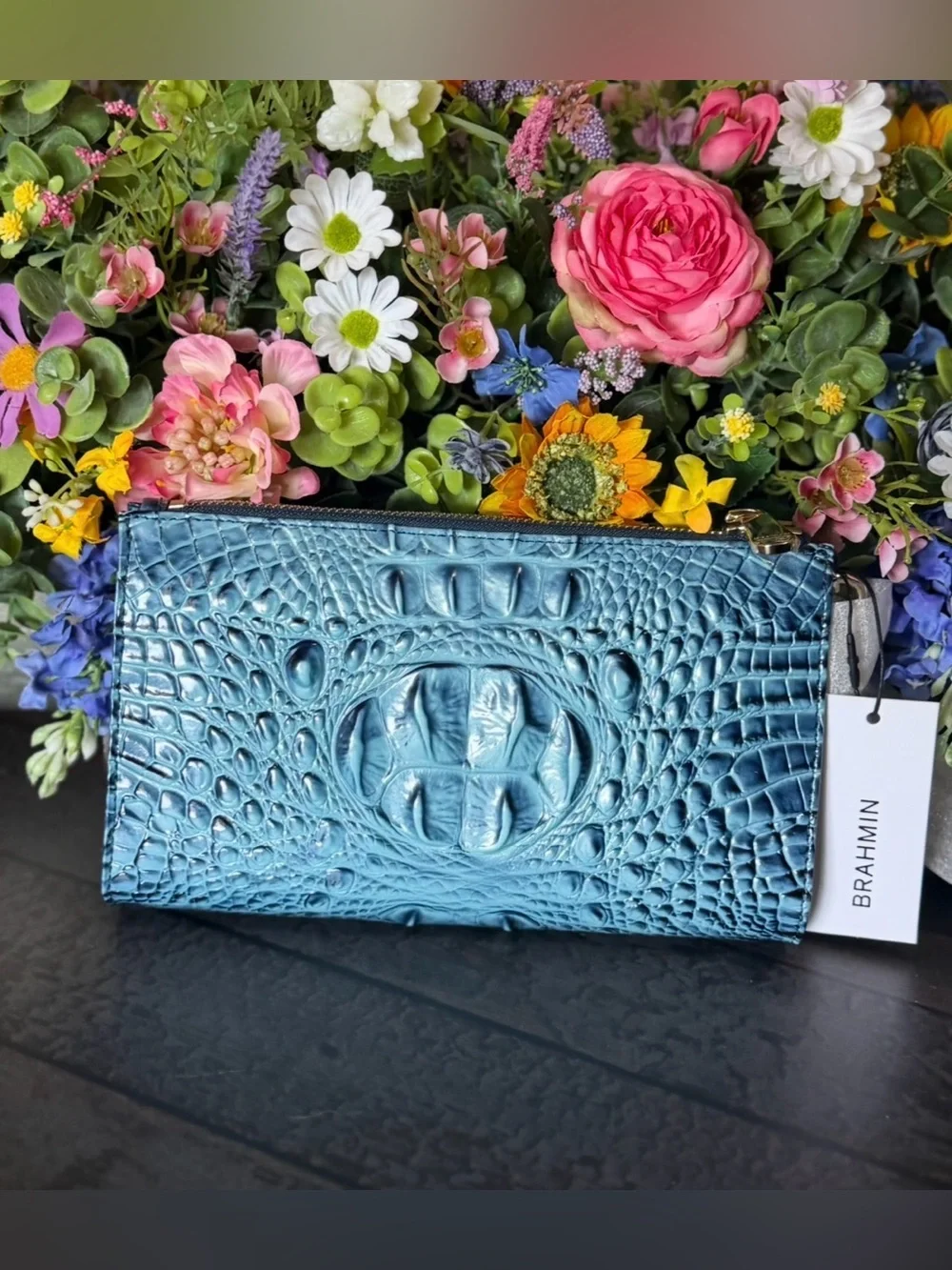 HTF Brahmin Adia Retro BLUE 2x EYES Wristlet Clutch Wallet NWT SIMILAR TO DAISY